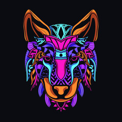 wolf neon zentangle artwork illustration
