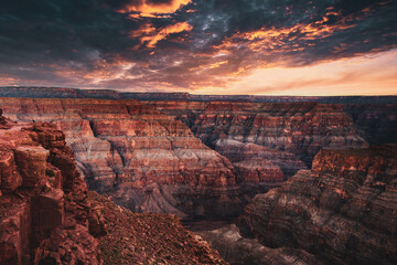Grand Canyon, Arizona, USA at sunset with cloudy sky