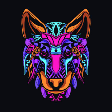 wolf neon zentangle artwork illustration
