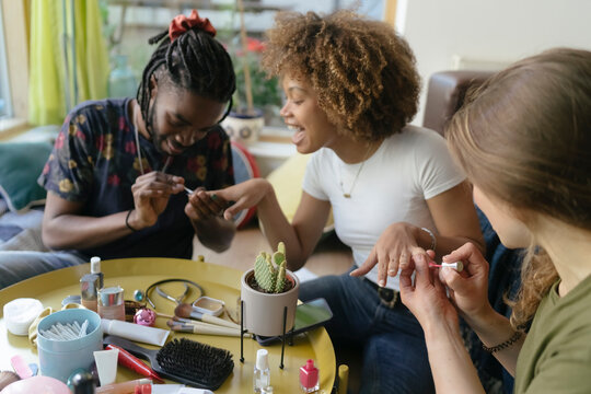 Friends Doing Manicure At Home