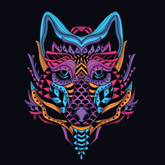 wolf neon zentangle artwork illustration