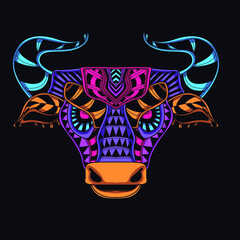 cow/bull neon zentangle artwork illustration