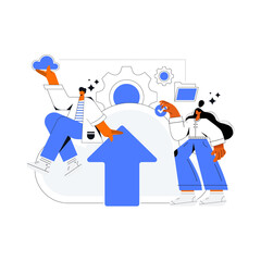 Business cloud computing, Data provision and cloud computing services for web page, banner, presentation, social media, documents, cards, posters. Vector illustration