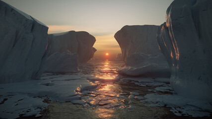 Arctic Icebergs at Sunset