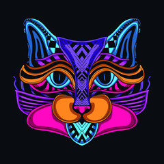 cat neon zentangle artwork illustration