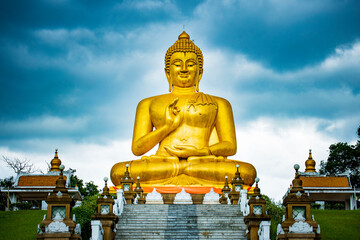 The big golden Buddha statue of Thaksin Mingmongkol, Narathiwat province, Thailand.