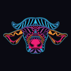 cow/bull neon zentangle artwork illustration
