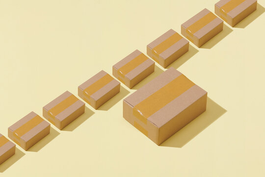 Cardboard boxes hard shadows geometric seamless pattern