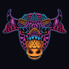 cow/bull neon zentangle artwork illustration