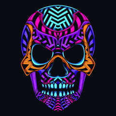 skull neon zentangle artwork illustration