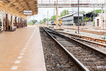 Fototapeta na wymiar Train platform waitting train come on and railway