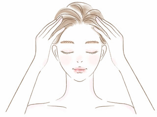 頭皮ケアする若い女性の上半身きれいめイラスト