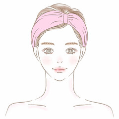ヘアバンドの若い女性の上半身きれいめイラスト