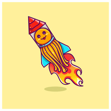 cute octopus riding rocket vector
