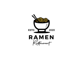Japanese Ramen Noodle Restaurant Logo Design Template. 