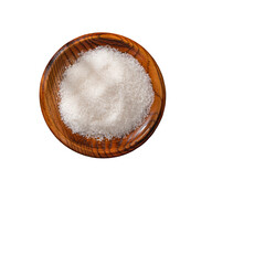 Bowl full of sugar on wooden background