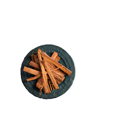 Uncaria tomentosa bark on wooden table - Amazon climbing plant