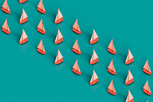 rows of pink sail boats with copy space