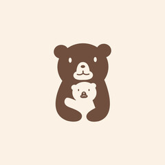 Bear mom and baby logo design illustration