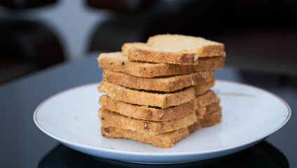 close-up of dry bread on the table at a living room