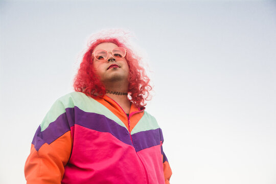 Plus size transgender woman looking at the horizon with hope