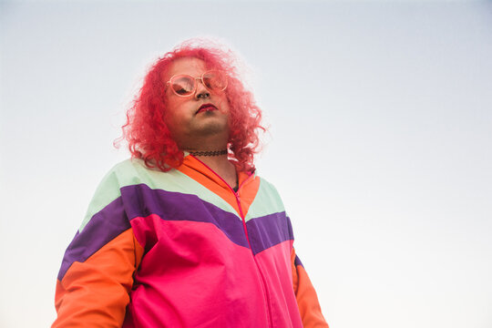 Trans woman with colorful jacket