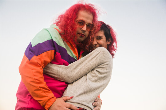 Trans woman and emby in love hugging each other
