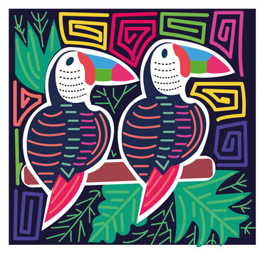 illustration of a mola Panama with parrot design. SVG