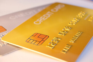 Close up credit cards on white background