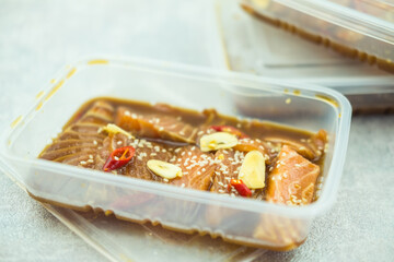 Soy sauce marinated salmon in box