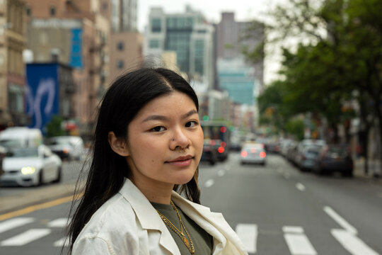 Young person walking in the city