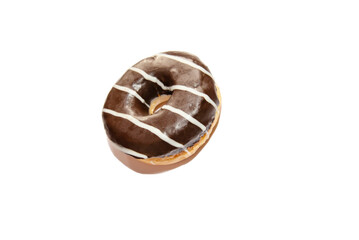 chocolate donut with white stripes on a white background