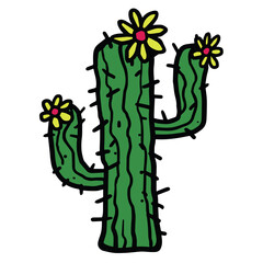 Cactus Flower Drawing Doodle Vector Art Illustration