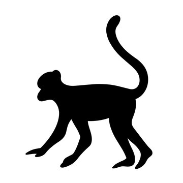 Monkey silhouette vector icon. Wild animal chimpanzee, macaque, capuchin, baboon. African beast sketch isolated on white background. Symbol of the Chinese zodiac, dexterity, monkeypox, trick
