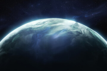 Blue planet with life in space