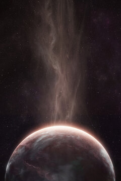 Red planet with nebula