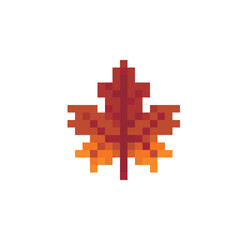 Maple Leaf pixel art icon, eco plant logo. Isolated vector illustration. Game assets 8-bit sprite. Design for stickers,  printables, web, prints, t-shirt, stickers, logo, mobile app. 