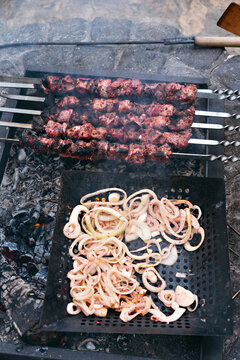 Picnic with Barbecue outdoors.