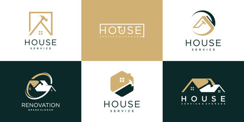 House logo design with hammer concept for service concept Premium Vector
