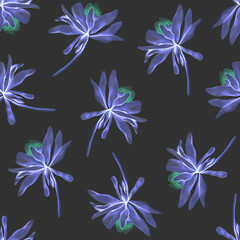 Fototapeta na wymiar Small aster flowers. Trendy modern seamless pattern. Bright neon print.