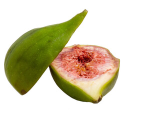 Fig cut in half. Fresh raw fruit. Fig. Figs with seeds. The pulp of a juicy fruit.