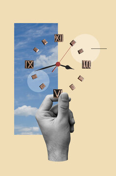 Collage with hand and clock face