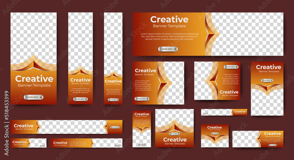 Wall mural creative banner design web template set, horizontal header web banner. orange cover header backgroun