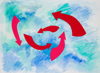 Red and pink arrows on watercolor background