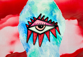 Red stylized eye on artistic background