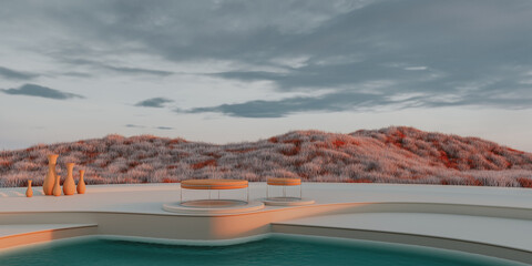 futuristic metaverse space at sunset