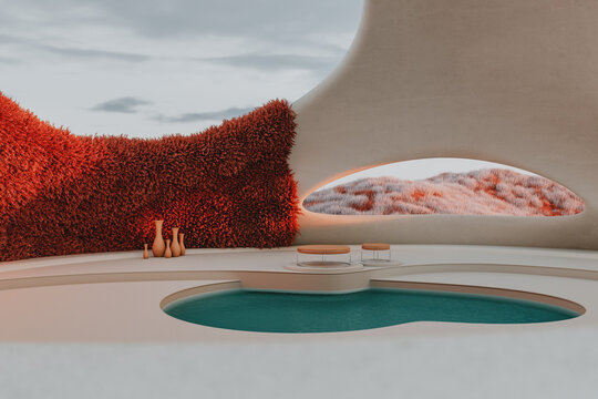 futuristic metaverse space at sunset