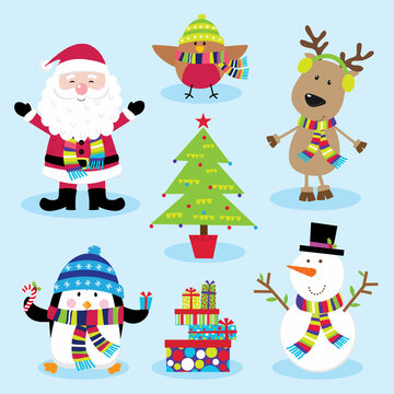  Set of cute Christmas character, cute Santa Claus and friends