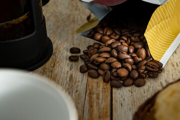 coffee beans with breakfast items