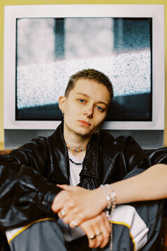 Portrait of lesbian woman with short hairs